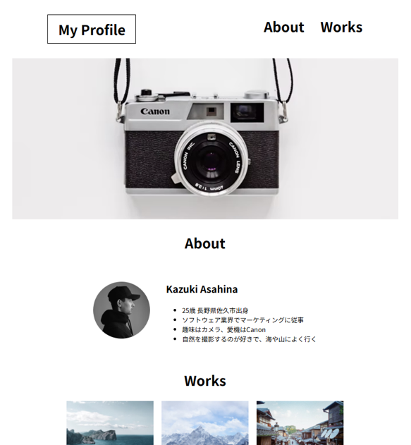 プロフィールサイトの一部